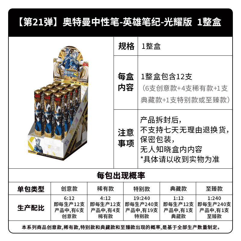 正版奥特曼笔中性笔第17弹文具套装整盒稀有签字笔动漫周边盲盒笔 奥特曼中性笔17弹整盒12支高清大图