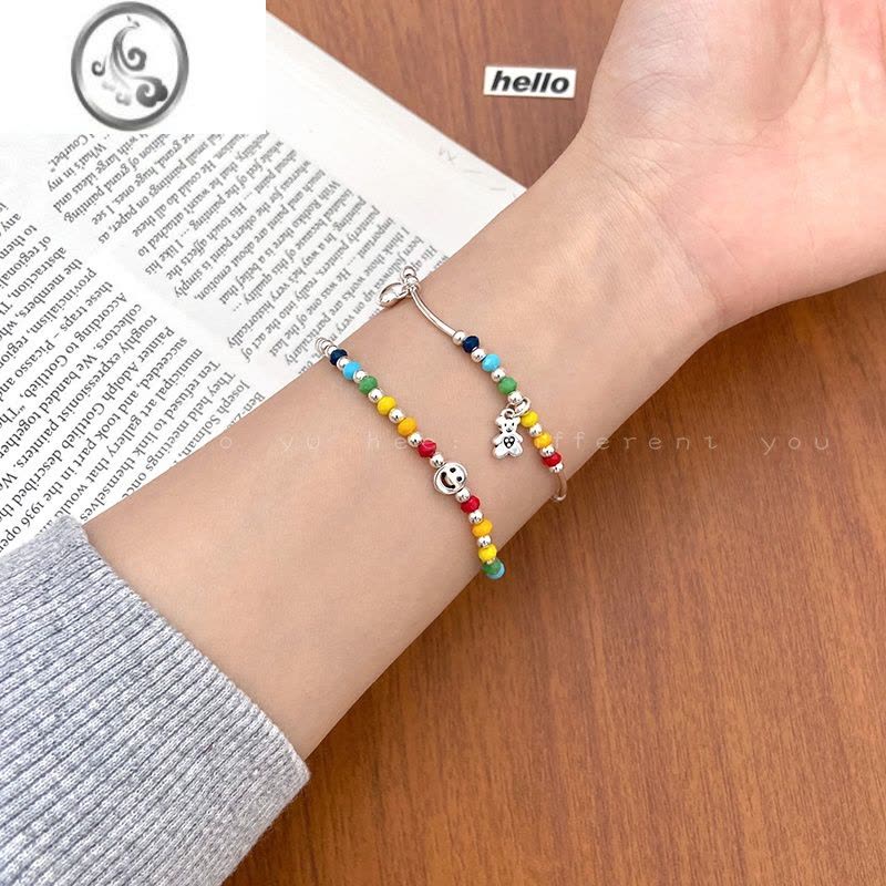 JiMi多巴胺彩色小熊串珠手链女2023年新款小众设计感学生闺蜜手饰手串图片