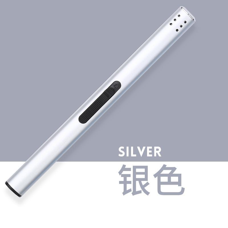 家用厨房燃气可充气加长打火机棒香薰蜡烛电子点火器香氛点火枪-银色