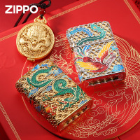 zippo芝宝正版打火机祥云瑞兽龙凤呈祥花丝金丝珐琅彩限量版火机