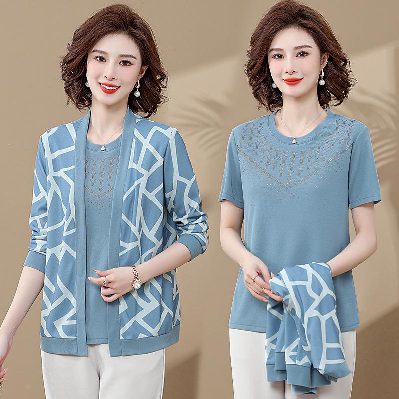 阔太太春秋洋气针织衫中年女装早秋上衣两件套中老年妈妈秋装套装_511高清大图