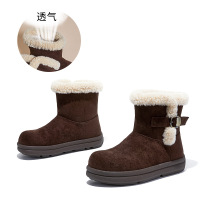 羊羔毛保暖雪地靴女冬季新款加厚加绒短靴休闲百搭复古靴子女 深咖 40