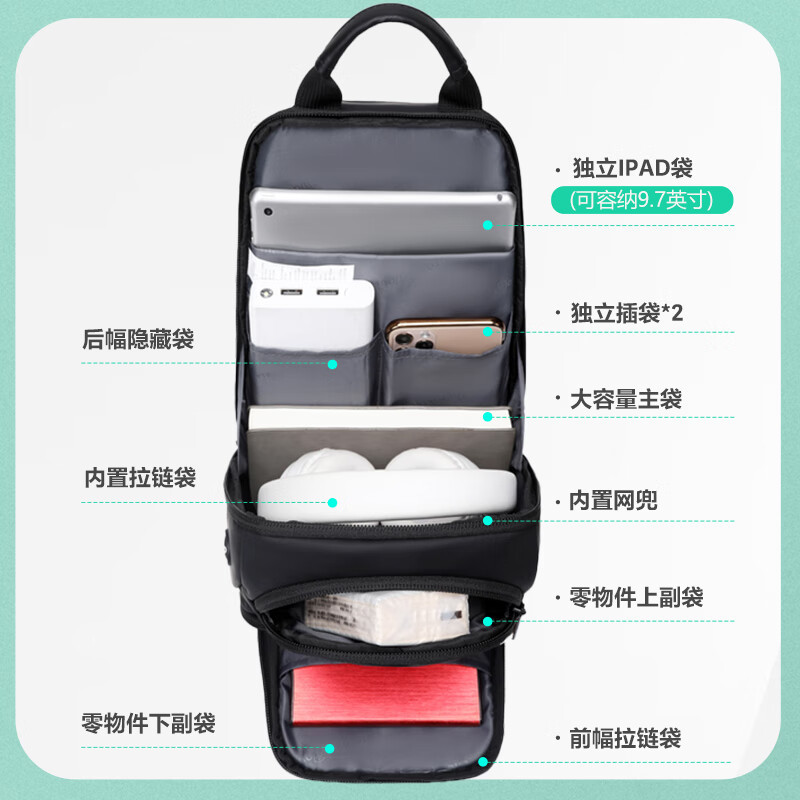 维多利亚旅行者多功能商务斜挎包单肩包胸包 5089黑高清大图