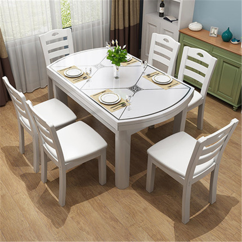 天惠子 餐桌 木质实木餐桌椅组合玻璃餐桌折叠伸缩现代简约钢化玻璃圆形吃饭桌子