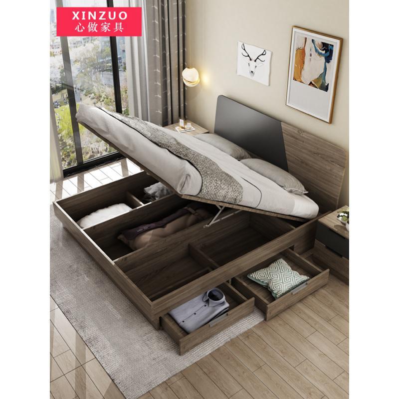 北欧榻榻米板式双人床18米床15m现代简约ins网红床主卧储物婚床