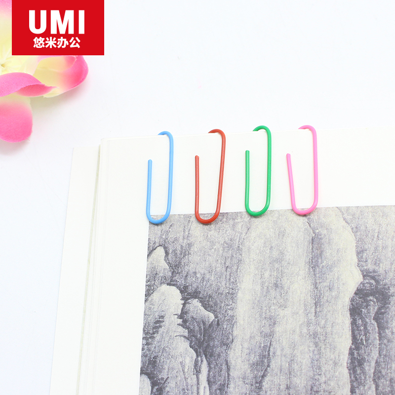 悠米 彩色回形针 B10203X 配(红、黄、蓝、绿、白、粉红) 160枚/筒 5筒装高清大图