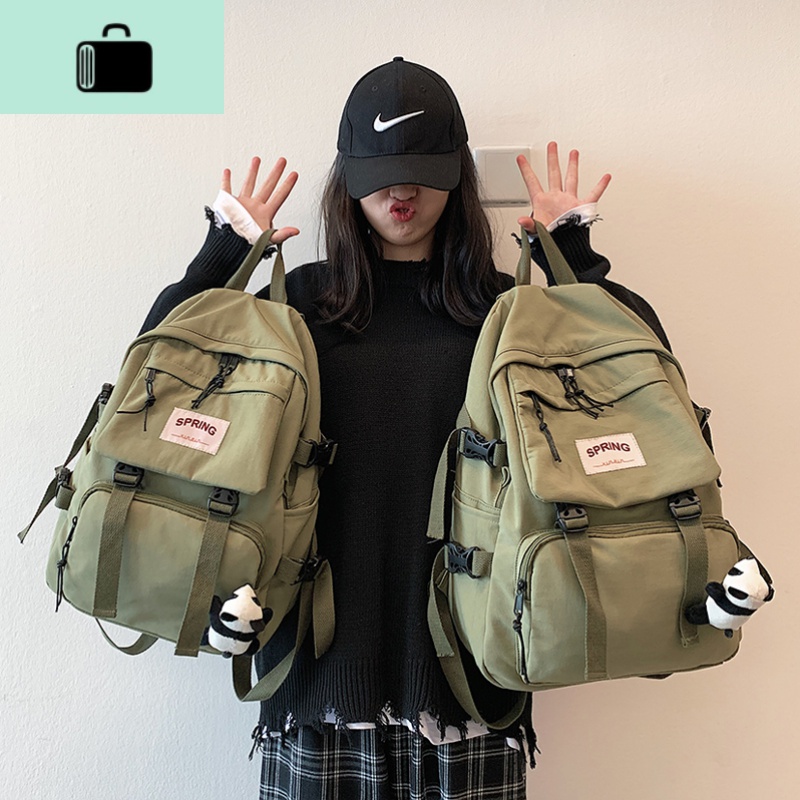 ins日系原宿大容量工装风书包女韩版高中学生背包百搭简约双肩包NEWLAKE高清大图