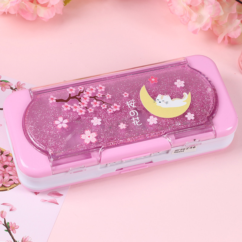 喻娄密码文具盒流沙三层大容量文具盒网红少女心樱花文具盒带密码锁多