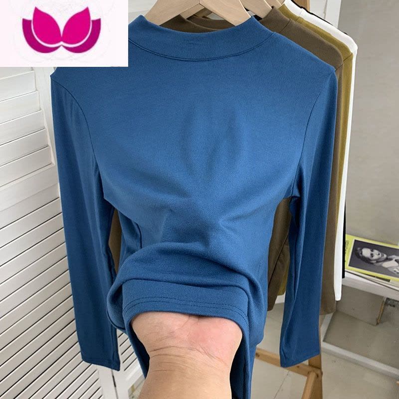 七斓欧货半高领款纯色大码内搭长袖打底衫t恤女显瘦百搭洋气上衣图片