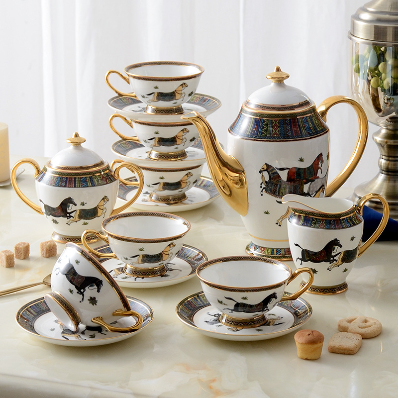 米兰度milandu6人茶具咖啡具套装欧式骨瓷整套茶咖具家用送礼下午茶具