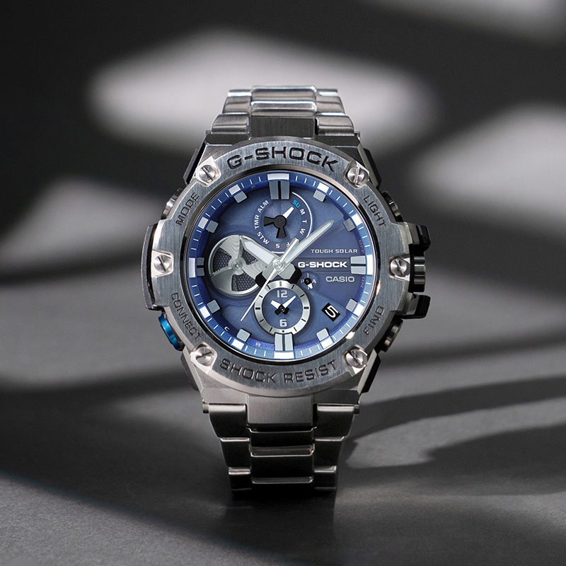 卡西欧官方旗舰店手表男G-SHOCK限量光能蓝天使太阳能蓝牙防水防震非机械男士石英表男表GST-B100D