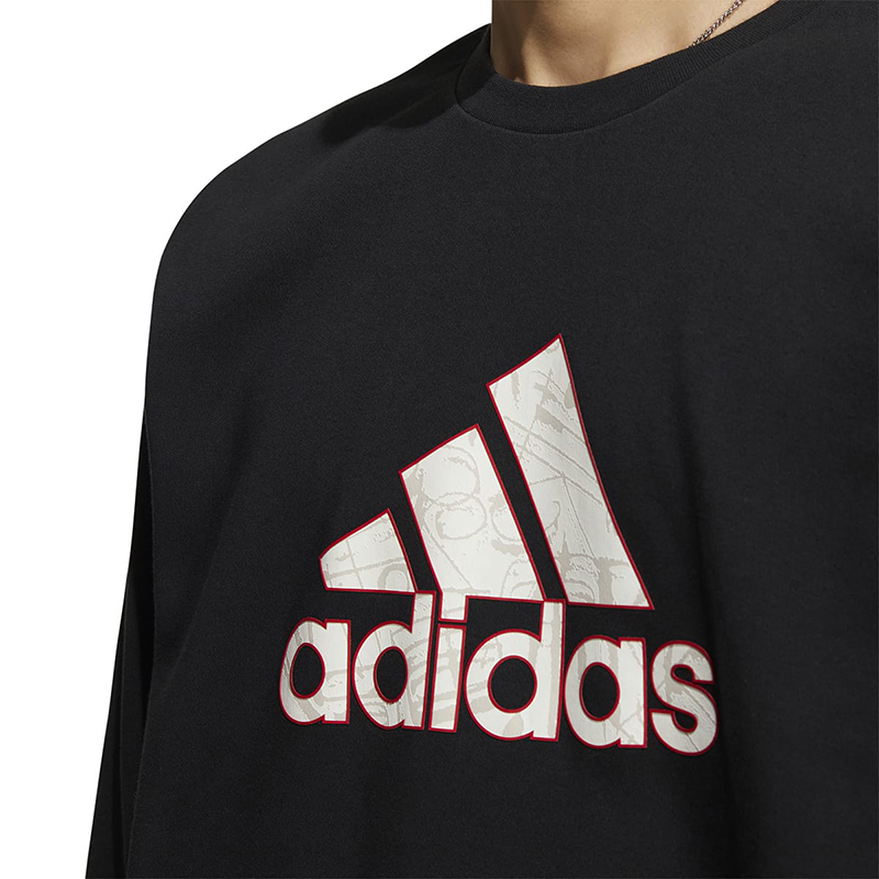 adidascny新年款logo印花运动休闲圆领套头卫衣男款黑色hz3023