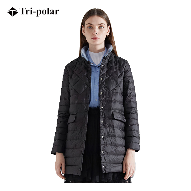 三极户外(Tripolar) TP9082 羽绒服轻薄款立领户外运动女中长款女士冬装加大码休闲外套