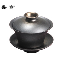 鼎亨 手工黑金鎏金窑变盖碗 功夫茶具大号三才茶碗茶杯