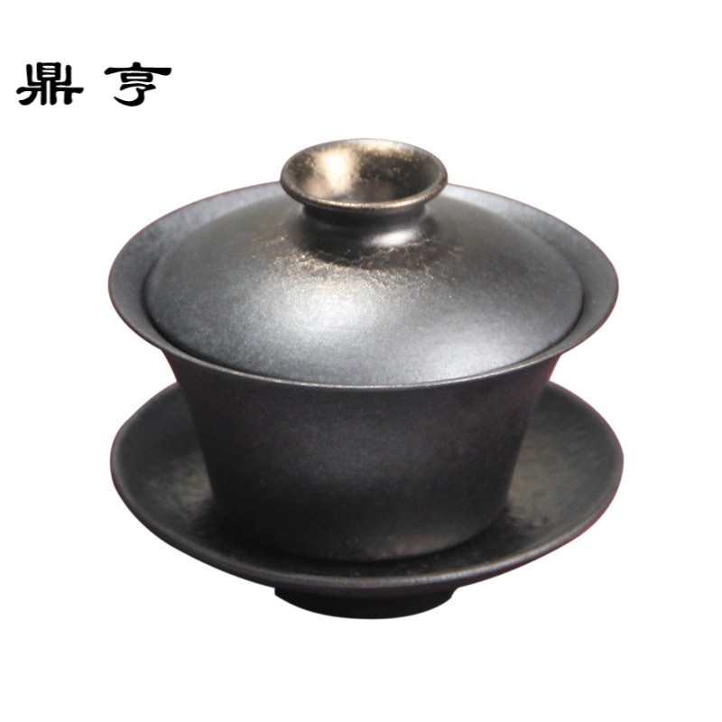 鼎亨 手工黑金鎏金窑变盖碗 功夫茶具大号三才茶碗茶杯