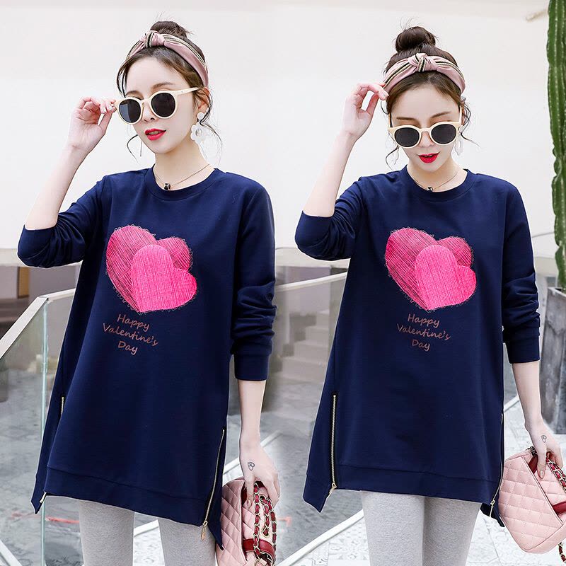 迪鲁奥(DILUAO)孕妇装秋装新款T恤长袖圆领上衣套装套头上衣印花红心图片