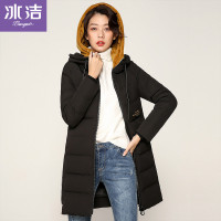 冰洁2018秋冬新款中长款羽绒服女时尚连帽修身显瘦外套J80141026