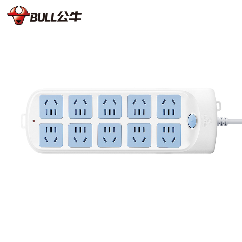 公牛(bull)GN-610全长1米8插位总控开关新国标大孔间距带儿童保护门插座/接线板/排插/拖线板/插排蓝白色