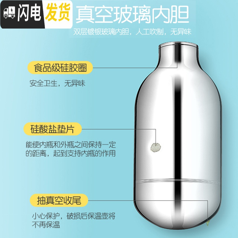 三维工匠家用保温壶大容量玻璃内胆开水壶便携车载热水瓶学生宿舍暖瓶茶壶 粉色1.0
