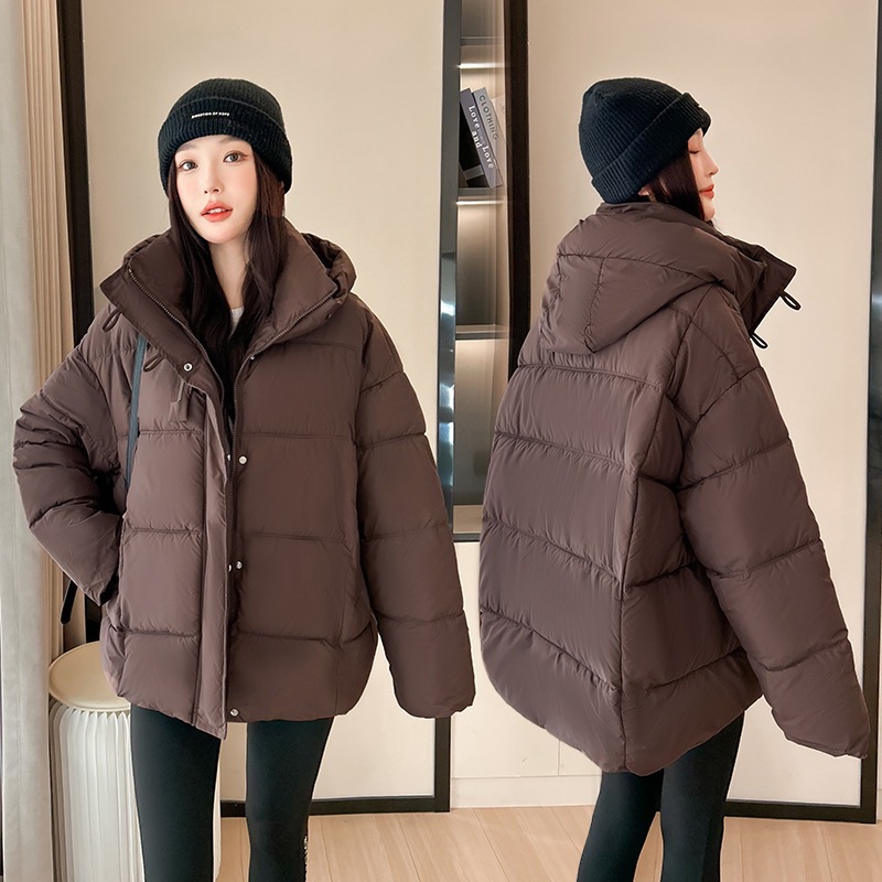25冬装新款女连帽棉衣女短款宽松棉服韩版女式羽绒棉棉衣棉袄高清大图