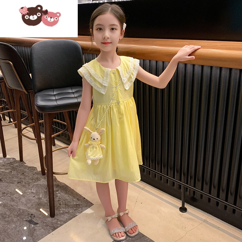 绿彩虹光女童夏装连衣裙薄款冰丝棉2022新款洋气童装公主裙女孩儿童裙子夏