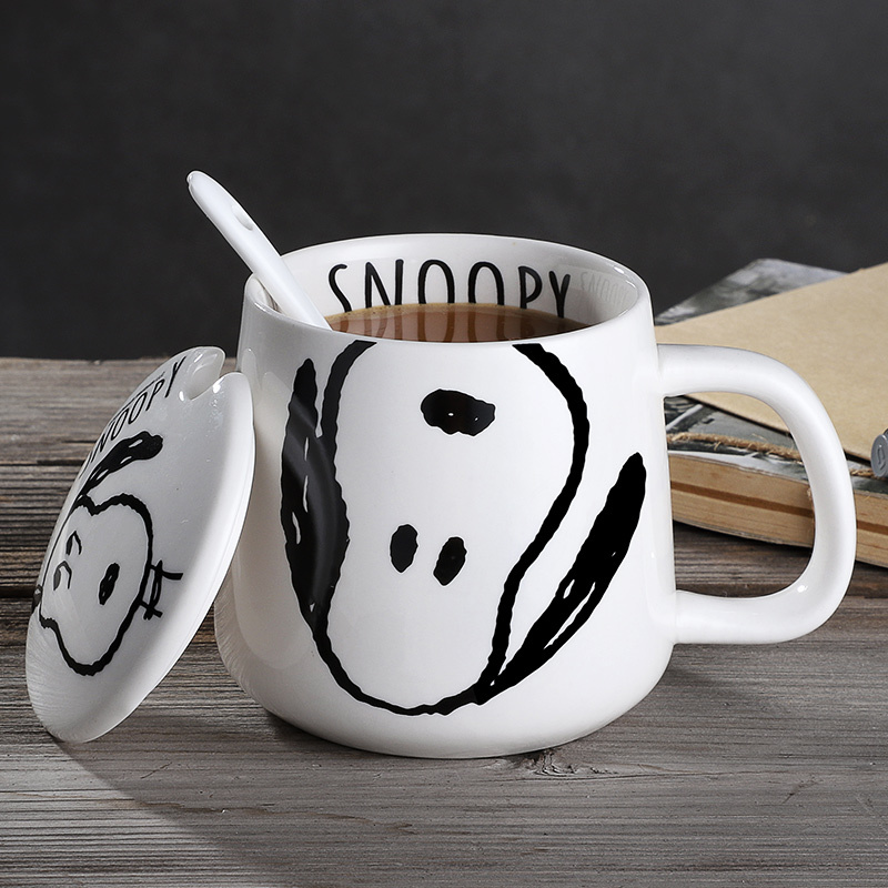 SNOOPY史努比马克杯SNP5012-1陶瓷马克杯家用带盖勺可爱水杯女创意个性潮流情侣咖啡杯子