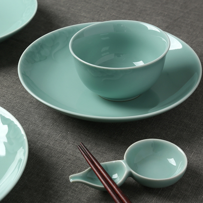 凯斯唯嘉碗碟套装家用轻奢中式龙泉青瓷餐具套装大碗汤碗面碗高档碗盘