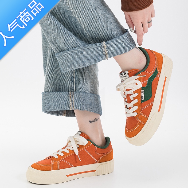 SUNTEKM家小众胡萝卜色帆布鞋女复古百搭2023新款设计感原创港风板S高清大图