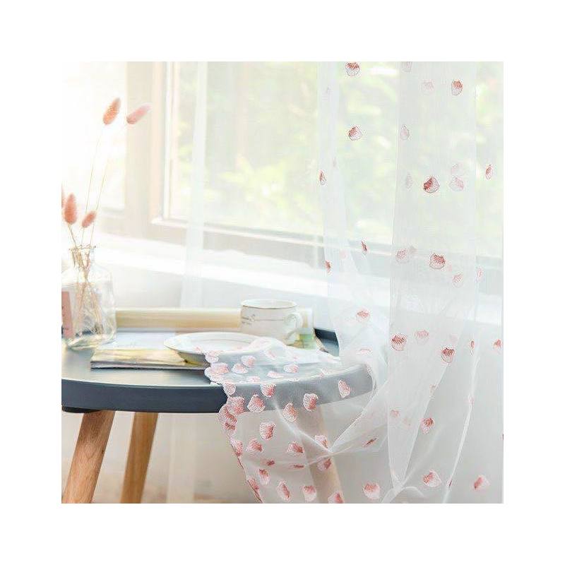 窗帘纱帘特价北欧风羽毛花瓣窗帘布成品窗纱卧室客厅飘窗防蚊