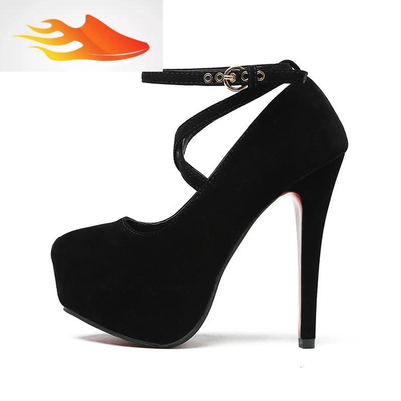 basket细跟绒面高跟鞋交叉绑带秋季新款交叉绑带性感圆头防水台黑色