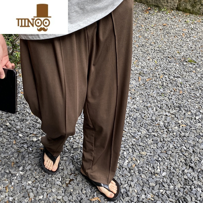 YANXU田尼克 百搭宽松中缝长裤男夏季薄款慵懒风垂坠直筒休闲裤咖啡色