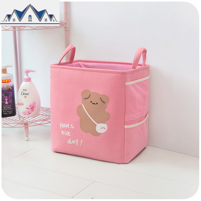 少女心美式装脏衣篮家用脏衣服收纳筐衣篓可折叠宿舍衣服收纳神筐 三维工匠收纳篮 粉色小熊-小号N
