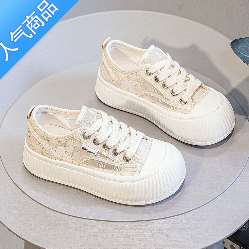 SUNTEK厚底网纱小白鞋女款夏季2023新款网面透气帆布鞋女鞋休闲运动板鞋