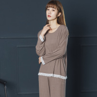 Jusen Shayu春夏季大码棉绸睡衣女长袖家居服女感灰色可外穿甜美 M 咖色
