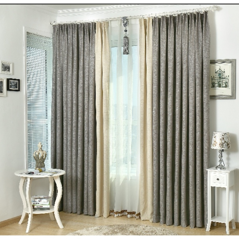 美帮汇窗帘成品布料简约现代窗帘色细麻卧室客厅定制窗帘 灰色拼接 一米布韩式挂钩