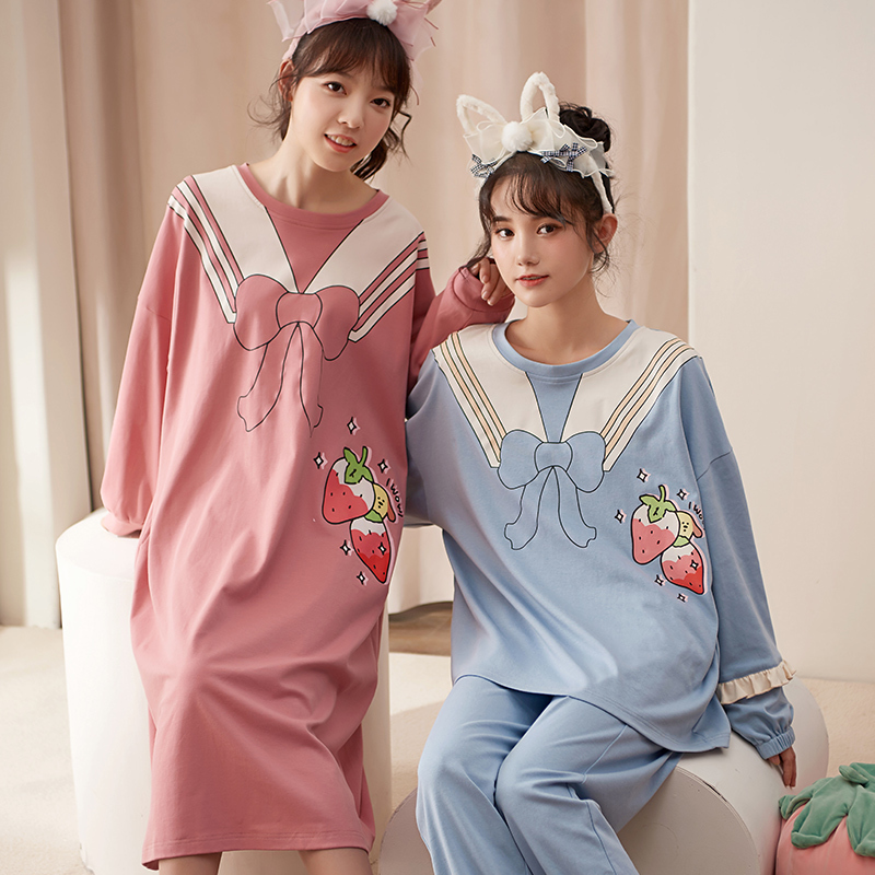 yuzhaolin闺蜜装长袖睡衣裙女秋季新款卡通学生可爱圆领家居服套装