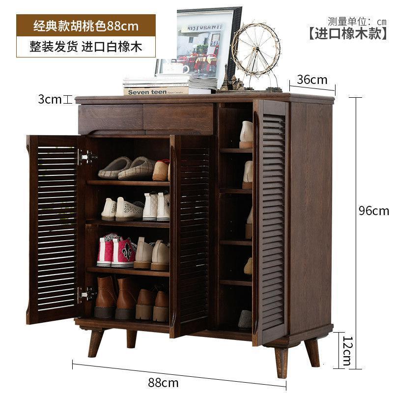 森美人实木鞋柜收纳简约现代鞋橱透气鞋架多层玄关柜家用口大容量 【经典款】胡桃色88cm【整装发货白橡木】整装