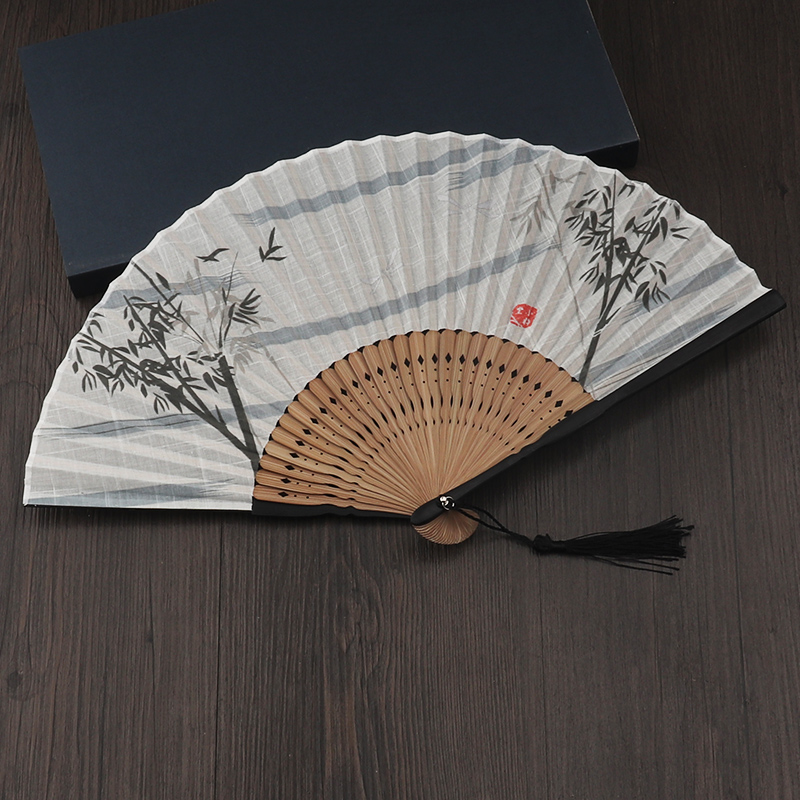 日式折扇日本扇子和风折扇布面江户日式男女摆件礼品 三维工匠 竹与蜻蜓6.5寸高清大图