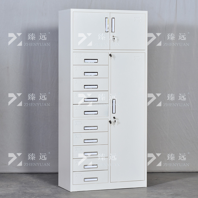 臻远ZY5011005钢制矮柜抽屉柜多抽资料柜储物收纳柜 三门十斗柜高清大图