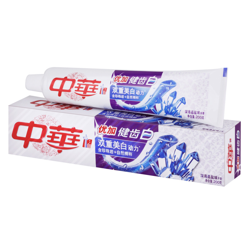 中华牙膏优加健齿白深海晶盐200g含珍珠岩自然精粹54支整箱装