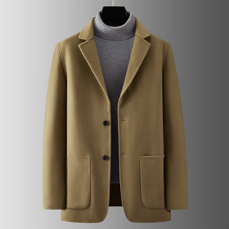 男装羊毛西服男修身中青年轻商务双面羊绒呢子西装纯色两粒扣毛呢外套