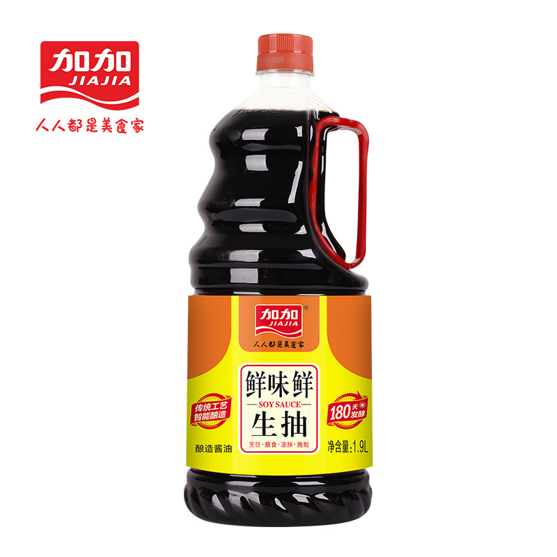 加加旗舰店 鲜味鲜生抽1.9L 酿造酱油 高品质纯粮酿造 非转基因大豆 大瓶家庭装