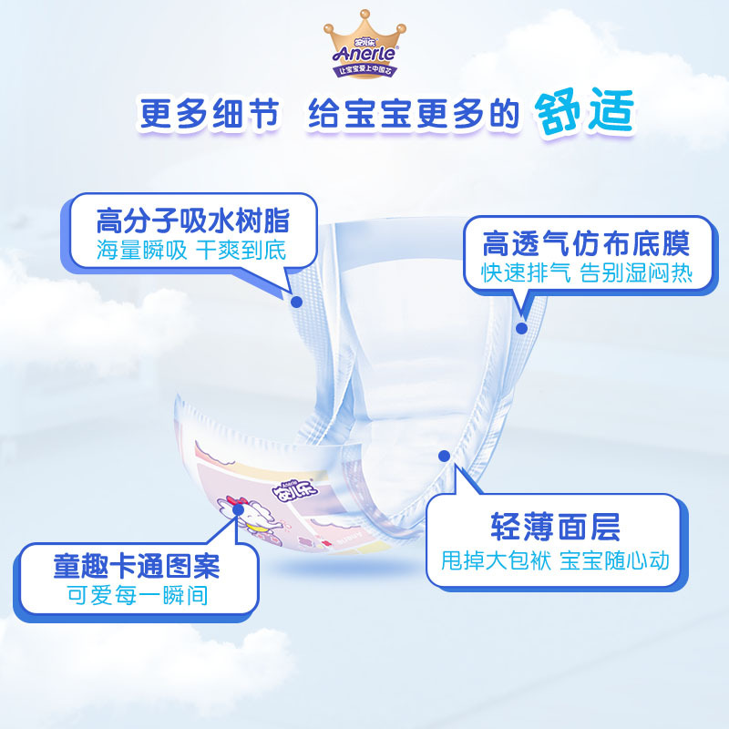 安儿乐(Anerle)超柔防漏婴儿纸尿片中号M40片[5kg-10kg]高清大图