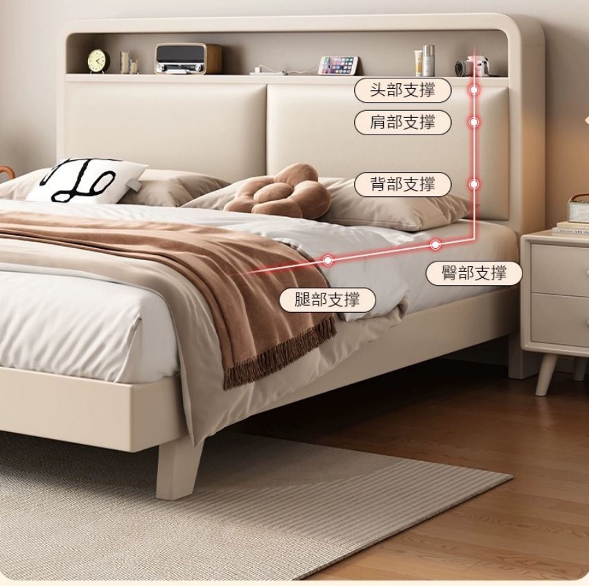 佳品文仪C1541款1500型号实木床白色现代简约北欧双人卧室床箱体储物床(1500*2000mm)高清大图