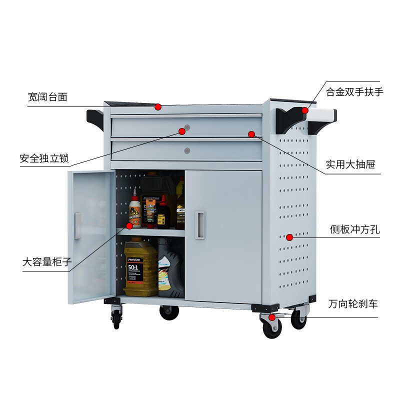域赢加强款抽屉式工具车五金工具箱车间工具柜维修小手推车箱零件柜 二抽(大号)灰色高清大图