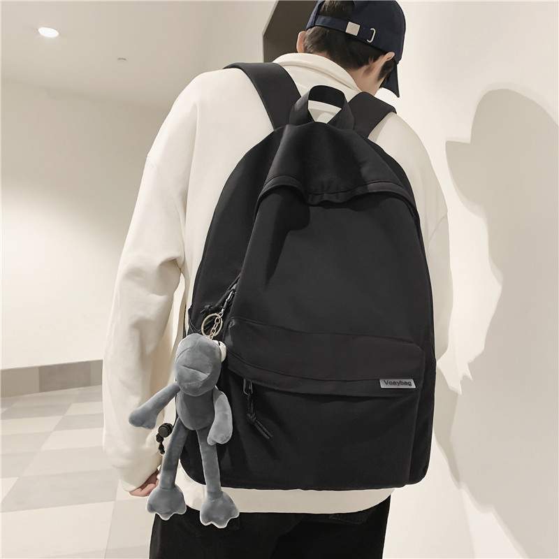 简约灰色书包男 大容量初中高中生大学生ins男生帆布双肩旅行背包