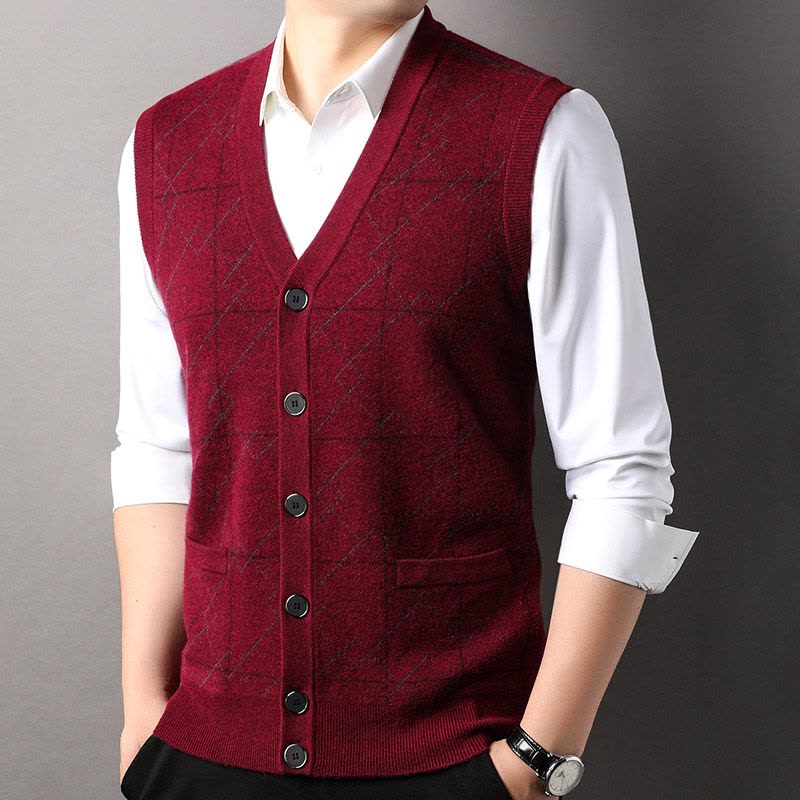 免费退换 秋冬男士纯山羊毛绒衫马甲针织开衫羊毛背心中老年毛衣山羊绒不褪色保暖舒适全羊毛新品特价大牌同款图片