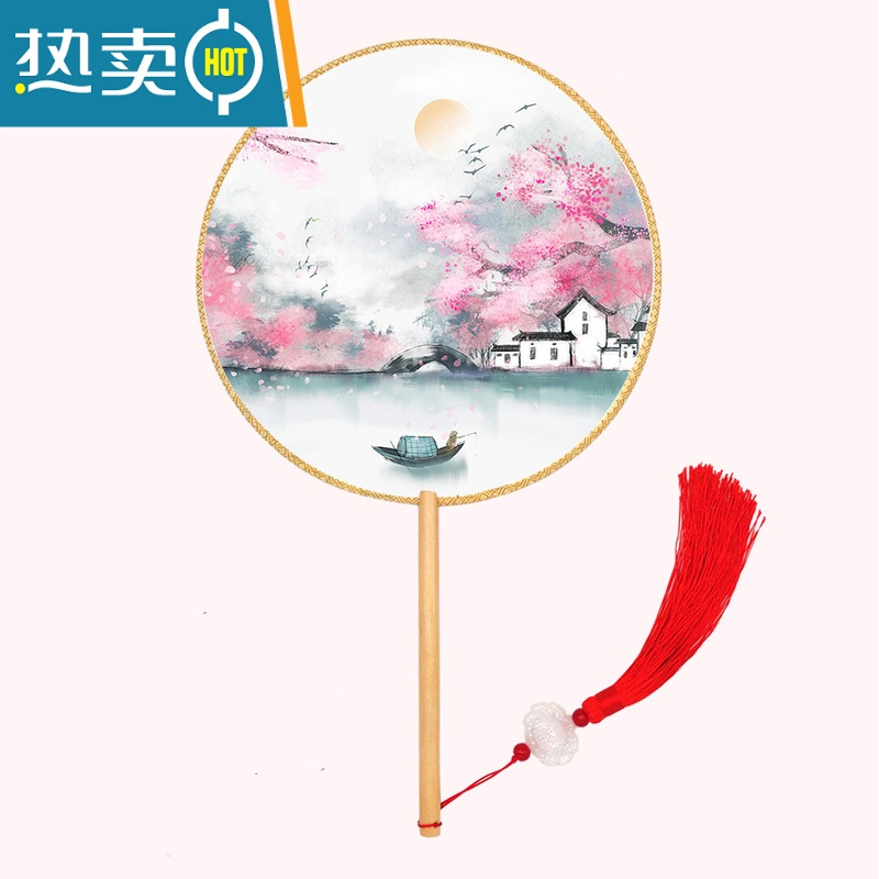 xiancai古风团扇双面中国风古典舞蹈圆扇子汉服配饰女中式复古流苏