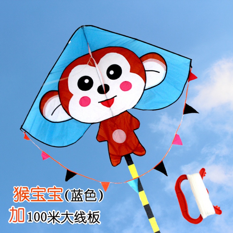 潍坊风筝 儿童卡通风筝 正品微风易飞保飞 送铃铛备用杆创意 三维工匠 蓝猴宝宝加100米线板高清大图