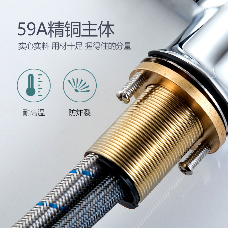 藤谷 枪灰色厨房水龙头冷热 三出水304不锈钢抽拉式龙头 360°旋转洗菜盆洗碗池水槽家用防溅龙头